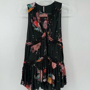 Free People purple haze black tunic XS Floral boho festival casual V neck